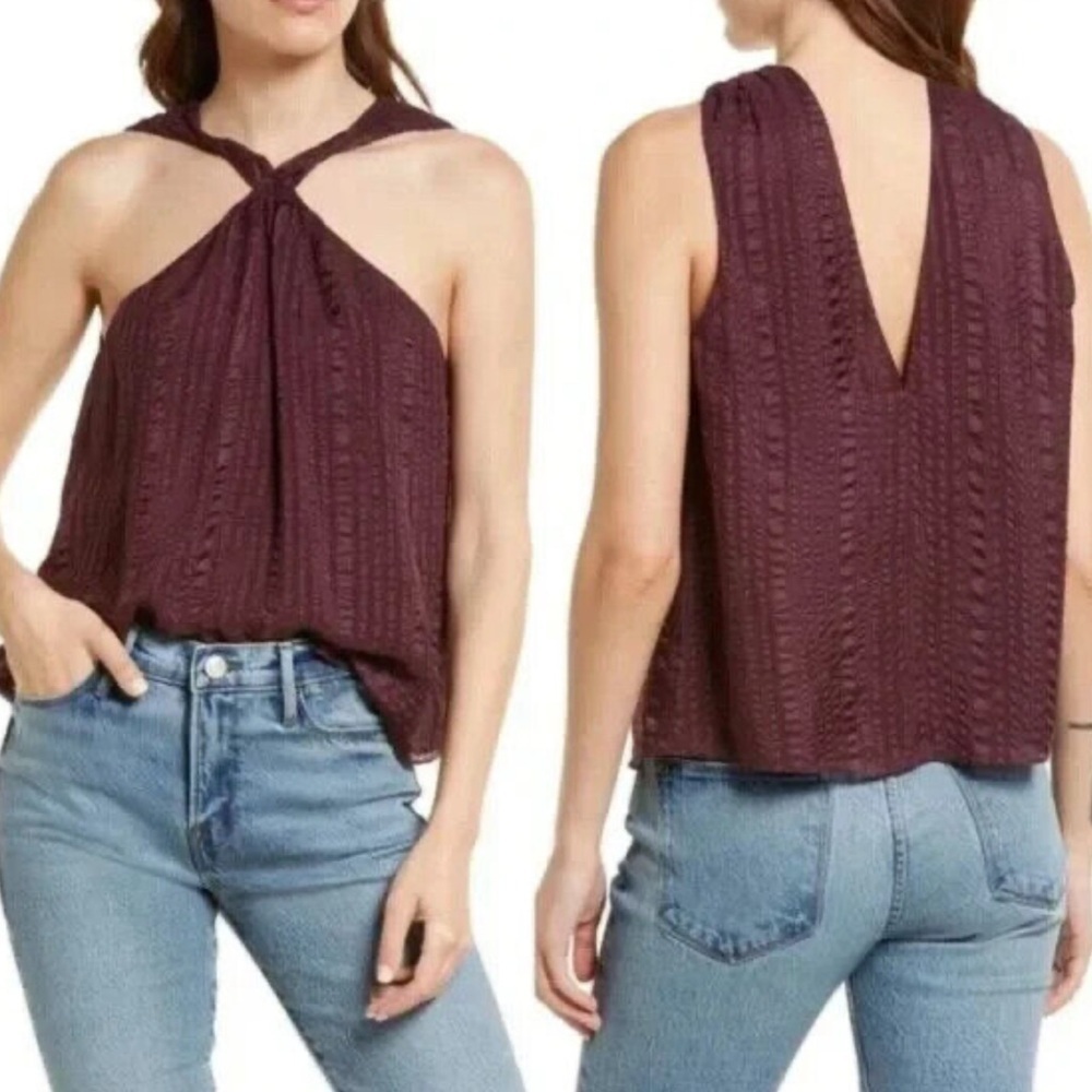 Frame Draped Textured Silk Halter Top in Cabernet‎ Purple size Large NWOT